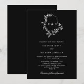 Chique klassieke zwart blad kuif monogram bruiloft kaart (Voorkant / Achterkant)