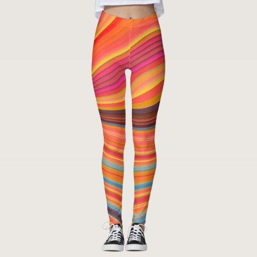 Chique Kleurrijke Abstract roze & Geel Leggings (Voorkant)