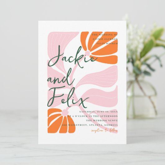 Chique kleurrijke Abstracte bloemenretro bruiloft Kaart (Staand voorkant)