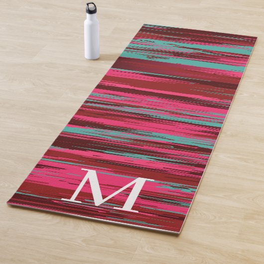 Chique Kleurrijke Abstracte Rode & Roze Monogram Yogamat (In situ)
