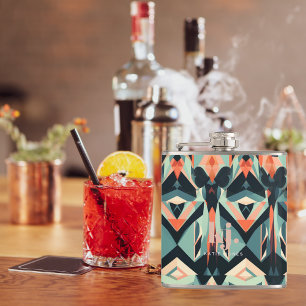 Chique kleurrijke Abstracte strepen monogram Heupfles