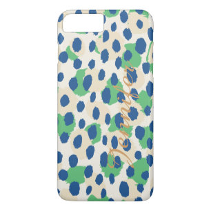 Chique kleurrijke blauwe groene cheetahprint monog 	iPhone 8/7 plus hoesje