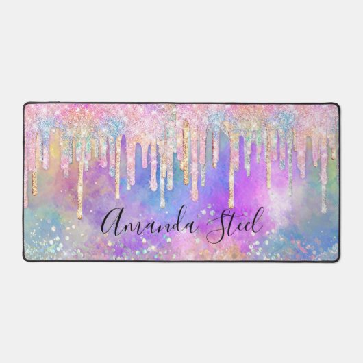 Chique kleurrijke eenhoorn druppelen glitter bureaumat (Voorkant)