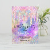 Chique kleurrijke eenhoorn druppelen glitter kaart (Staand voorkant)