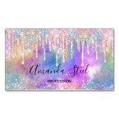 Chique kleurrijke eenhoorn druppelen glitter magnetisch visitekaartje (Voorkant)