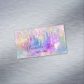 Chique kleurrijke eenhoorn druppelen glitter magnetisch visitekaartje (Voorbeeld)