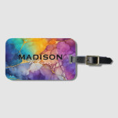 Chique kleurrijke faux goud glitter marmering mono bagagelabel (Voorkant (horizontaal))