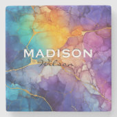 Chique kleurrijke faux goud glitter marmering mono stenen onderzetter (Voorkant)