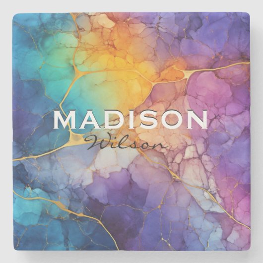 Chique kleurrijke faux goud glitter marmering mono stenen onderzetter (Voorkant)