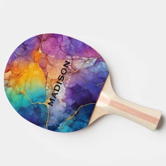 Chique kleurrijke faux goud glitter marmering mono tafeltennisbatje (Zijkant)