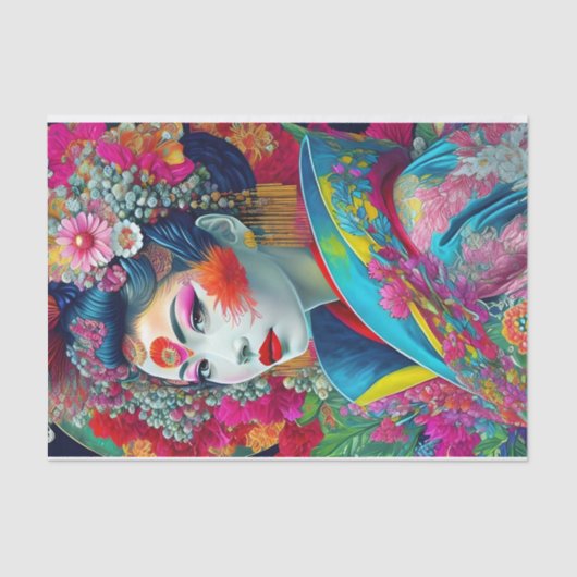 Chique Kleurrijke Geisha Decoupage Tissue Papier (Voorkant)
