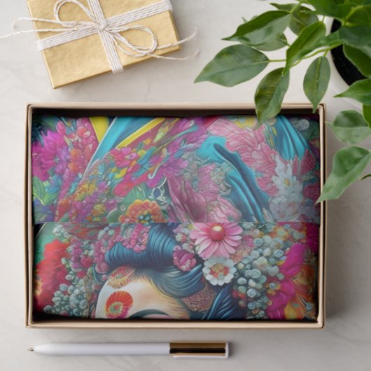 Chique Kleurrijke Geisha Decoupage Tissue Papier (Geschenk)