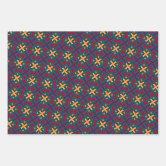 Chique Kleurrijke Geometrische Cross Rectangle Pat Inpakpapier Vel (Voorkant 3)