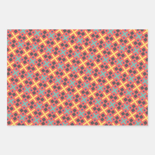Chique Kleurrijke Geometrische Cross Rectangle Pat Inpakpapier Vel (Voorkant 2)
