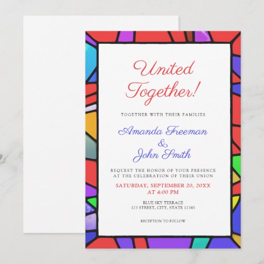 Chique kleurrijke Glas in lood bruiloft Kaart (Voorkant / Achterkant)