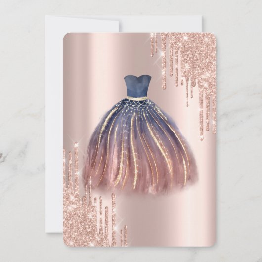 Chique kleurrijke jurk, Roos gouden druppels quinc Kaart (Achterkant)
