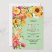 Chique kleurrijke lente bloemen bruiloft uitnodigi kaart (Voorkant)
