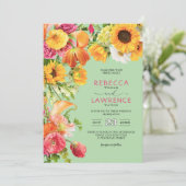 Chique kleurrijke lente bloemen bruiloft uitnodigi kaart (Staand voorkant)