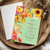 Chique kleurrijke lente bloemen bruiloft uitnodigi kaart