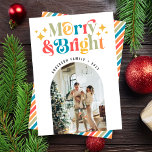 Chique Kleurrijke Retro Merry & Bright Christmas F Feestdagenkaart<br><div class="desc">Chique Kleurrijke Retro Merry & Bright Christmas Photo Holiday Kaart</div>