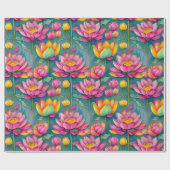 Chique kleurrijke roze lotus bloem botanische groe cadeaupapier (Vlak)