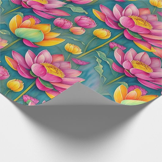 Chique kleurrijke roze lotus bloem botanische groe cadeaupapier (Hoek)