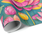 Chique kleurrijke roze lotus bloem botanische groe cadeaupapier (Rol Hoek)