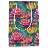 Chique kleurrijke roze lotus bloem botanische groe medium cadeauzakje (Voorkant)