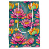 Chique kleurrijke roze lotus bloem botanische groe medium cadeauzakje (Achterkant)