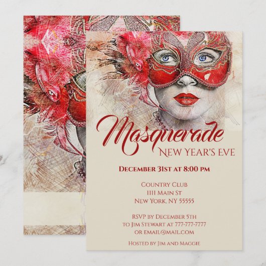 Chique kleurrijke uitnodiging voor masqueradefeest (Voorkant / Achterkant)