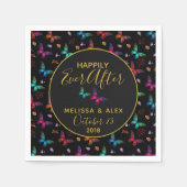 Chique kleurrijke vlinders op zwarte bruiloft servetten (Voorkant)