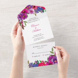 Chique Kleurrijke Waterverf Bloemen Zomer Bruiloft All In One Uitnodiging