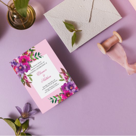 Chique Kleurrijke Waterverf Bloemen Zomer Bruiloft Kaart