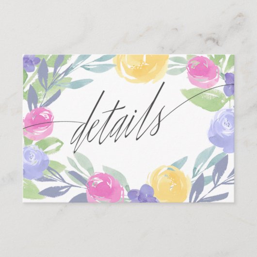 Chique kleurrijke Waterverf lente bloemenbruiloft Informatiekaartje (Voorkant)