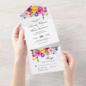 Chique kleurrijke wilde bloemen bruiloft all in one uitnodiging (Afscheurbaar)