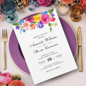 Chique kleurrijke wilde bloemen bruiloft kaart