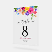 Chique kleurrijke wilde bloemen trouwtafel nummers acryl bord (Hoek)