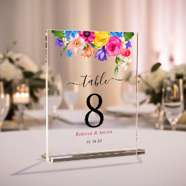 Chique kleurrijke wilde bloemen trouwtafel nummers acryl bord