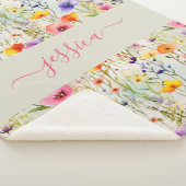 Chique kleurrijke wilde bloemen waterverf script n sherpa deken (3/4)