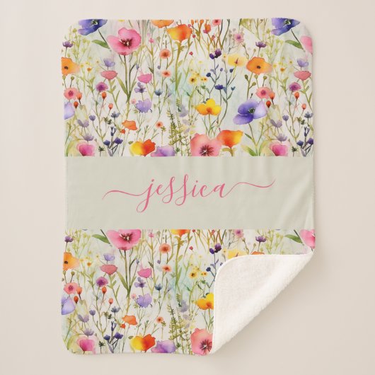 Chique kleurrijke wilde bloemen waterverf script n sherpa deken (Voorkant)
