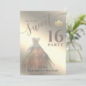 Chique koele glanzende gouden jurk tiara sweet 16 kaart (Staand voorkant)