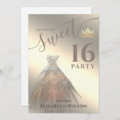 Chique koele glanzende gouden jurk tiara sweet 16 kaart (Voorkant / Achterkant)