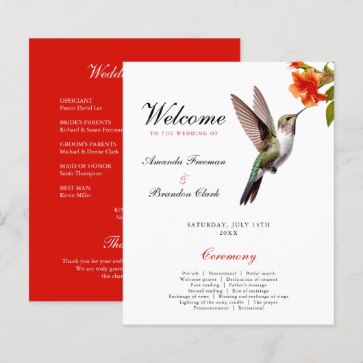 Chique Kolibrie en Oranje Bloem Bruiloft (Voorkant / Achterkant)