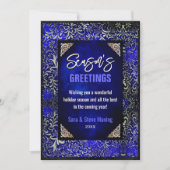 Chique koningsblauw bloemenglitter Kerst nieuwjaar (Voorkant)