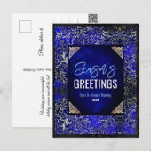 Chique koningsblauw bloemenglitter Kerst nieuwjaar Briefkaart (Voorkant / Achterkant)