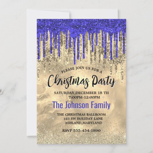 Chique koningsblauw goud glitter druipt Kerstmis Kaart (Voorkant)