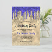 Chique koningsblauw goud glitter druipt Kerstmis Kaart (Staand voorkant)