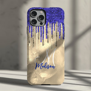 Chique koningsblauw gouden glinsterende druppels m Case-Mate iPhone 14 hoesje