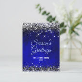 Chique koningsblauw zilver glitter Kerstmis Nieuwj Briefkaart (Staand voorkant)