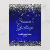 Chique koningsblauw zilver glitter Kerstmis Nieuwj Briefkaart (Voorkant)